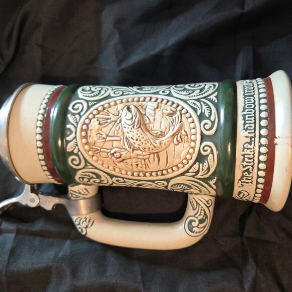 Vintage (1978) AVON Stoneware Beer Stein w/ Outdoorsman Relief & Pewter #86022 - Picture 9 of 11